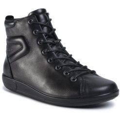 Botki ECCO. Czarne botki ecco, bez wzorów, bez obcasa, na płaskiej podeszwie, bez zapięcia. Za 629.99 zł.