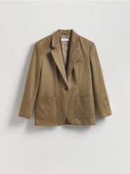Marynarka z imitacji zamszu - jasny zielony. Zielone marynarki i żakiety Reserved, l, bez wzorów. Za 229.99 zł.