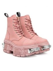 NEW ROCK Botki M-WALL083C-C11 Różowy. Czerwone botki NEW ROCK, bez wzorów, z nubiku, bez obcasa, na koturnie, bez zapięcia. Za 1,699.00 zł.