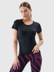 4F Koszulka sportowa w kolorze czarnym rozmiar: M. Czarne koszulki sportowe 4f, bez wzorów, z materiału, bez ramiączek, outdoorowe. Za 43.99 zł.