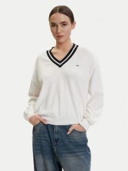 Tommy Jeans Sweter DW0DW22778 Biały Regular Fit. Białe swetry Tommy Jeans, xl, bez wzorów, z bawełny, bez ramiączek. Za 449.99 zł.