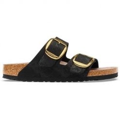 Klapki damskie Birkenstock Arizona. Czarne klapki Birkenstock, bez wzorów, z materiału, bez obcasa. Za 772.00 zł.