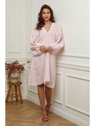 Plume Lniana sukienka "Rayms" w kolorze jasnoróżowym rozmiar: XL. Różowe sukienki Plume, xl, bez wzorów, ze lnu, bez kołnierzyka, bez ramiączek, midi. Za 211.31 zł.