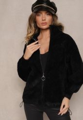 Czarna Bluza z Wełną ze Ściągaczami i Kołnierzykiem Enadelis. Czarne bluzy Renee, bez wzorów, z wełny, bez kaptura. Za 139.99 zł.
