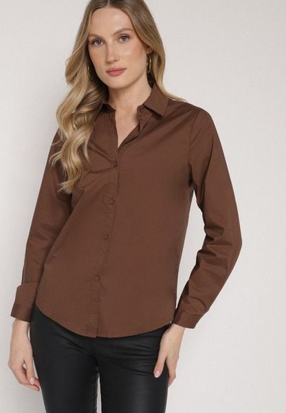 Brązowa Bawełniana Koszula o Klasycznym Kroju Liadovia. Brązowe koszule Born2be, l, bez wzorów, z bawełny, eleganckie, bez kołnierzyka, bez ramiączek. Za 79.99 zł.