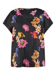 SAMOON Koszulka w kolorze czarnym ze wzorem rozmiar: 46. Czarne bluzki Samoon, bez wzorów, z bawełny, bez kołnierzyka, bez ramiączek. Za 96.37 zł.