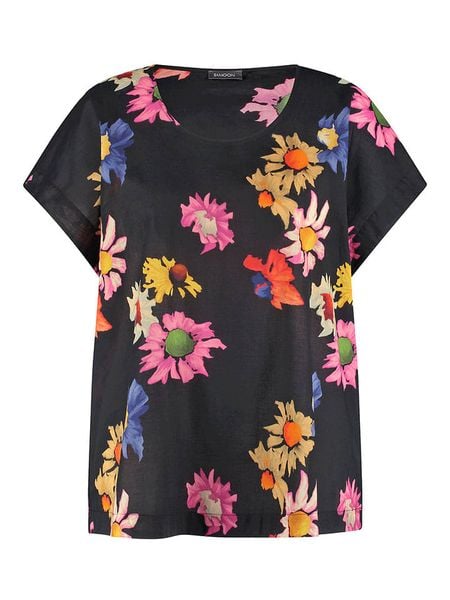 SAMOON Koszulka w kolorze czarnym ze wzorem rozmiar: 48. Czarne bluzki Samoon, bez wzorów, z bawełny, bez kołnierzyka, bez ramiączek. Za 87.81 zł.