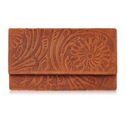 Portfel damski skórzany vintage w kwiaty pomarańczowy duży Paolo Peruzzi T-108-HOR. Brązowe portfele PAOLO PERUZZI, bez wzorów, z materiału. Za 79.00 zł.
