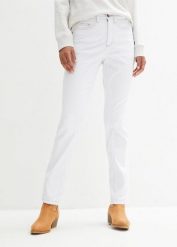 Jeansy ze stretchem, mid waist, prosta nogawka. Niebieskie jeansy bonprix, bez wzorów. Za 94.99 zł.