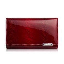 Czerwony skórzany portfel damski lakierowany SP-17-RD. Czerwone portfele PAOLO PERUZZI, bez wzorów, z lakierowanej skóry. Za 99.00 zł.