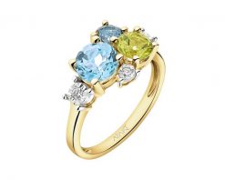 Pierścionek z żółtego złota z diamentami, topazami i peridotem - próba 375. Żółte pierścionki Apart, z diamentem, złote. Za 2,159.00 zł.