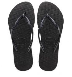 Japonki basenowe damskie Havaianas Ad slim 3. Czarne klapki Havaianas, bez wzorów, z materiału, bez obcasa. Za 144.80 zł.