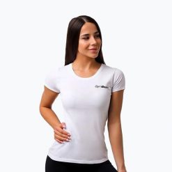 Koszulka GymBeam Basic. Białe bluzki GYMBEAM, bez wzorów, sportowe, bez kołnierzyka, bez ramiączek. Za 49.99 zł.
