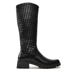 Kozaki Caprice. Czarne kozaki Caprice, bez obcasa, na płaskiej podeszwie, bez zapięcia. Za 569.99 zł.