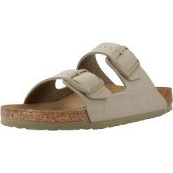 Klapki damskie Birkenstock Arizona Faded. Brązowe klapki Birkenstock, bez wzorów, z materiału, bez obcasa. Za 443.00 zł.