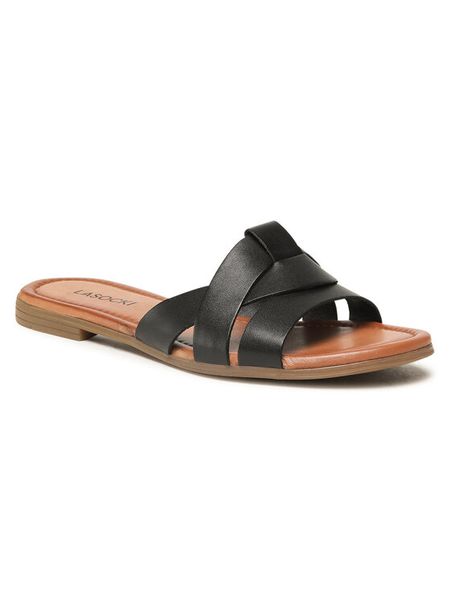 Lasocki Klapki WI23-RUPIA-02 Czarny. Czarne klapki Lasocki, bez wzorów, ze skóry, bez obcasa. Za 149.99 zł.