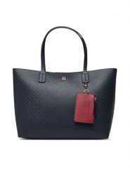 Tommy Hilfiger Torebka Th Icon Tote Mono AW0AW19004 Granatowy. Niebieskie shopper TOMMY HILFIGER, bez wzorów, ze skóry, bez dodatków. Za 699.99 zł.