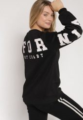 Czarna Ocieplana Bluza z Bawełną i Napisem z Tyłu Fezanda. Czarne bluzy Born2be, l, bez wzorów, z bawełny, bez kaptura. Za 69.99 zł.