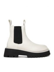 DeeZee Sztyblety 88167 1-WHITE PU Biały. Białe botki DeeZee, bez wzorów, z materiału, bez obcasa, na płaskiej podeszwie, bez zapięcia. Za 229.99 zł.