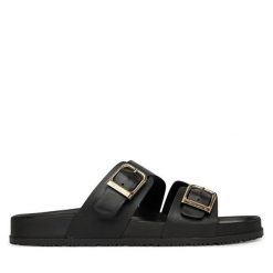 Klapki Tamaris. Czarne klapki Tamaris, bez wzorów, bez obcasa. Za 229.99 zł.