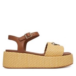 Sandały LOVE MOSCHINO. Brązowe sandały Love Moschino, bez wzorów, bez obcasa, na koturnie, bez zapięcia. Za 939.99 zł.