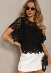 Czarna Koronkowa Bluzka w Stylu Boho Raspia. Czarne bluzki Renee, s, bez wzorów, z koronki, boho, bez kołnierzyka, bez ramiączek. W wyprzedaży za 52.49 zł.