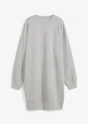 Sukienka dresowa oversized. Czarne sukienki bonprix, bez wzorów, z dresówki, bez kołnierzyka, bez ramiączek, oversize. Za 109.99 zł.