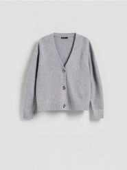 Wełniany kardigan - jasnoszary. Szare kardigany Reserved, l, bez wzorów, z wełny. Za 199.99 zł.