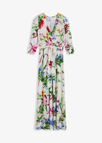 Długa sukienka z rękawami 3/4. Białe sukienki bonprix, bez wzorów, bez kołnierzyka, bez ramiączek, maxi. Za 142.99 zł.