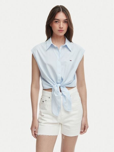Tommy Jeans Koszula DW0DW22212 Niebieski jasny Regular Fit. Niebieskie koszule Tommy Jeans, xl, bez wzorów, z bawełny, bez kołnierzyka, bez ramiączek. Za 189.99 zł.