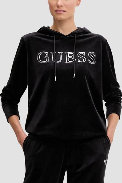 GUESS Czarna damska bluza z cyrkoniami Couture, Rozmiar L. Czarne bluzy Guess, l, z aplikacjami, bez kaptura. W wyprzedaży za 185.99 zł.