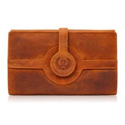 Portfel damski skórzany duży pomarańczowy vintage Paolo Peruzzi T-134-HOR. Brązowe portfele PAOLO PERUZZI, bez wzorów, ze skóry. Za 94.00 zł.