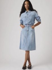 Levi's Sukienka dżinsowa w kolorze błękitnym rozmiar: XS. Niebieskie sukienki Levi's®, s, bez wzorów, z bawełny, klasyczne, bez kołnierzyka, bez ramiączek, midi. Za 259.95 zł.
