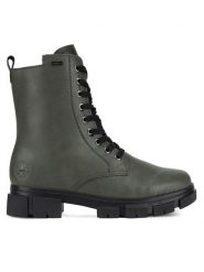 Rieker Trzewiki Y7102-52 Zielony. Zielone botki Rieker, bez wzorów, z materiału, bez obcasa, na płaskiej podeszwie, bez zapięcia. Za 299.99 zł.