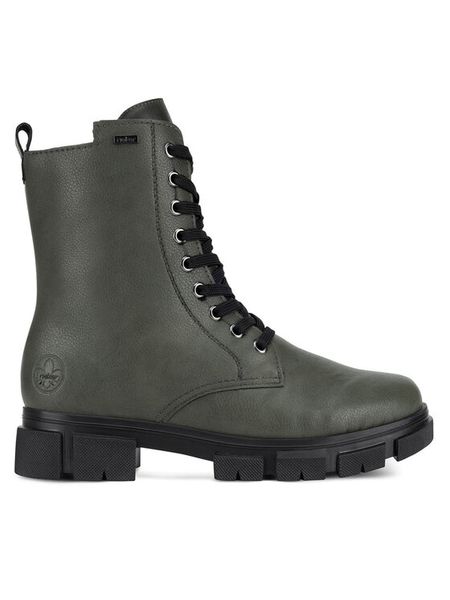 Rieker Trzewiki Y7102-52 Zielony. Zielone botki Rieker, bez wzorów, z materiału, bez obcasa, na płaskiej podeszwie, bez zapięcia. Za 299.99 zł.