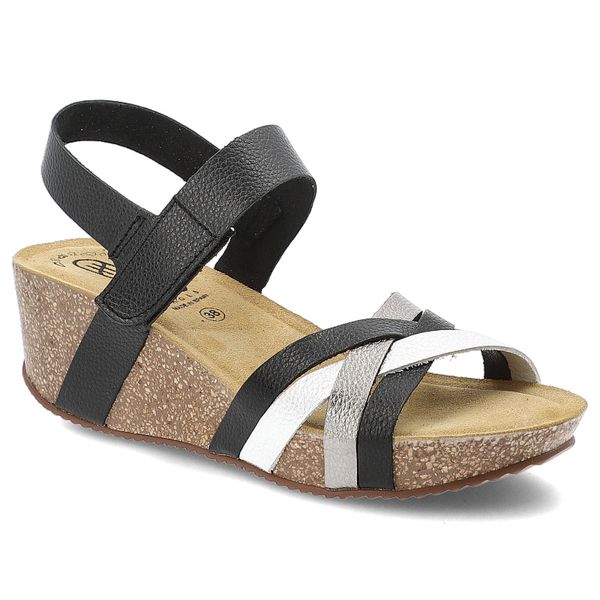 Czarne Sandały Hee Skórzane Obuwie Damskie. Czarne sandały Hee, z aplikacjami, eleganckie, bez obcasa, na koturnie, bez zapięcia. Za 249.00 zł.