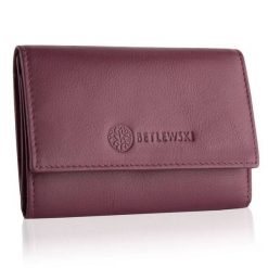 Portfel damski Betlewski różowy BPD-SS-17. Czerwone portfele Betlewski, bez wzorów, ze skóry. Za 139.99 zł.
