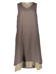 Le Jardin du Lin Lniana sukienka w kolorze khaki rozmiar: 40. Brązowe sukienki Le jardin du lin, bez wzorów, ze lnu, klasyczne, bez kołnierzyka, bez ramiączek, midi. Za 118.84 zł.