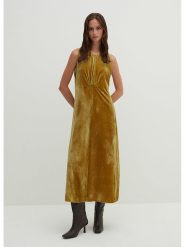 STEFANEL Aksamitna sukienka w kolorze musztardowym rozmiar: 38. Żółte sukienki Stefanel, na co dzień, bez wzorów, bez kołnierzyka, bez ramiączek, maxi, proste. Za 104.39 zł.