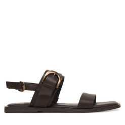 Sandały Tamaris. Brązowe sandały Tamaris, bez wzorów, bez obcasa, na płaskiej podeszwie, bez zapięcia. Za 299.99 zł.