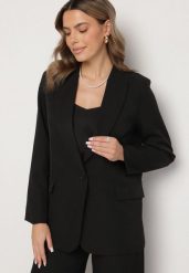 Czarna Marynarka Ozdobiona Imitacją Kieszeni Sovzedi. Czarne marynarki i żakiety Born2be, l, bez wzorów, z jeansu, eleganckie. W wyprzedaży za 87.99 zł.