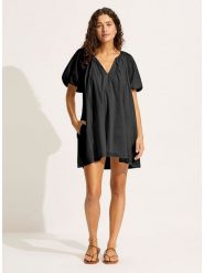 Seafolly Sukienka w kolorze czarnym rozmiar: XL. Czarne sukienki Seafolly, xl, bez wzorów, z bawełny, bez kołnierzyka, bez ramiączek, mini. Za 157.73 zł.