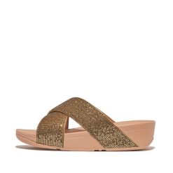 Sandały damskie FitFlop Lulu Cross Slide - Glitterball. Żółte sandały FIT FLOP, bez wzorów, eleganckie, bez obcasa, bez zapięcia. Za 489.50 zł.
