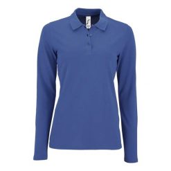 Damska Koszulka Polo Z Długim Rękawem Perfect Pique. Niebieskie koszulki sportowe SOL'S, bez wzorów, bez ramiączek. Za 99.99 zł.