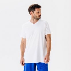 Koszulka piłkarska Kipsta Essential Club. Białe bluzki KIPSTA, l, bez wzorów, z materiału, sportowe, bez kołnierzyka, bez ramiączek. Za 29.99 zł.