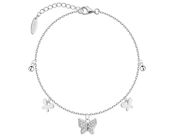 Bransoletka srebrna z cyrkoniami - motyle, kulki. Szare bransoletki Apart, z cyrkonią, srebrne. Za 159.00 zł.