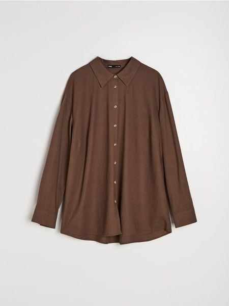 Koszula z domieszką lnu - brązowy. Brązowe koszule Sinsay, xl, bez wzorów, bez kołnierzyka, bez ramiączek. W wyprzedaży za 25.99 zł.