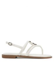 Nine West Sandały 123AL1754 Biały. Białe sandały Nine West, bez wzorów, z materiału, bez obcasa, na płaskiej podeszwie, bez zapięcia. Za 179.99 zł.