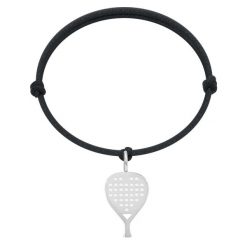 Bransoletka z posrebrzaną zawieszką Rakieta do Padla 2,2 cm na grubym czarnym sznurku. Czarne bransoletki Lilou, posrebrzane. Za 139.00 zł.