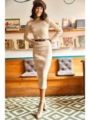 Olalook Sukienka w kolorze beżowym rozmiar: onesize. Brązowe sukienki Olalook, bez wzorów, bez kołnierzyka, bez ramiączek, maxi. Za 39.99 zł.